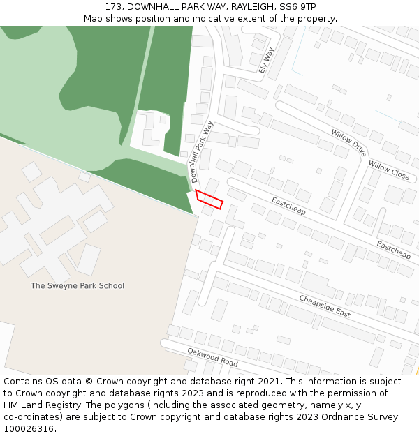 173, DOWNHALL PARK WAY, RAYLEIGH, SS6 9TP: Location map and indicative extent of plot