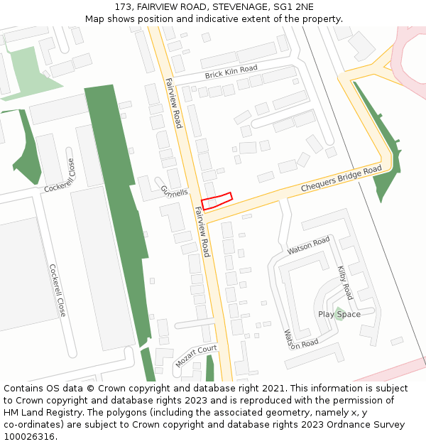 173, FAIRVIEW ROAD, STEVENAGE, SG1 2NE: Location map and indicative extent of plot