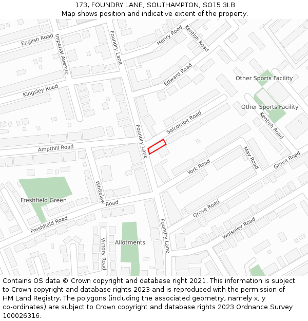 173, FOUNDRY LANE, SOUTHAMPTON, SO15 3LB: Location map and indicative extent of plot