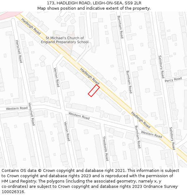 173, HADLEIGH ROAD, LEIGH-ON-SEA, SS9 2LR: Location map and indicative extent of plot