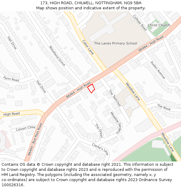 173, HIGH ROAD, CHILWELL, NOTTINGHAM, NG9 5BA: Location map and indicative extent of plot