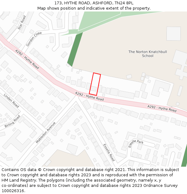 173, HYTHE ROAD, ASHFORD, TN24 8PL: Location map and indicative extent of plot