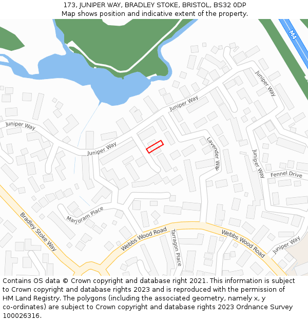 173, JUNIPER WAY, BRADLEY STOKE, BRISTOL, BS32 0DP: Location map and indicative extent of plot