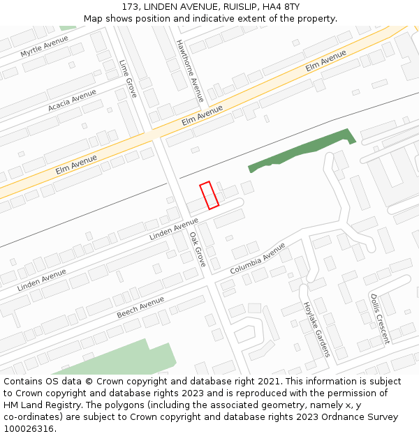 173, LINDEN AVENUE, RUISLIP, HA4 8TY: Location map and indicative extent of plot