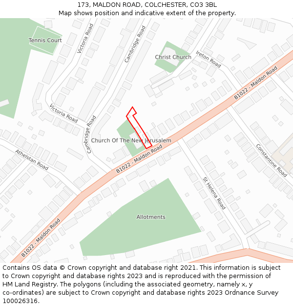 173, MALDON ROAD, COLCHESTER, CO3 3BL: Location map and indicative extent of plot