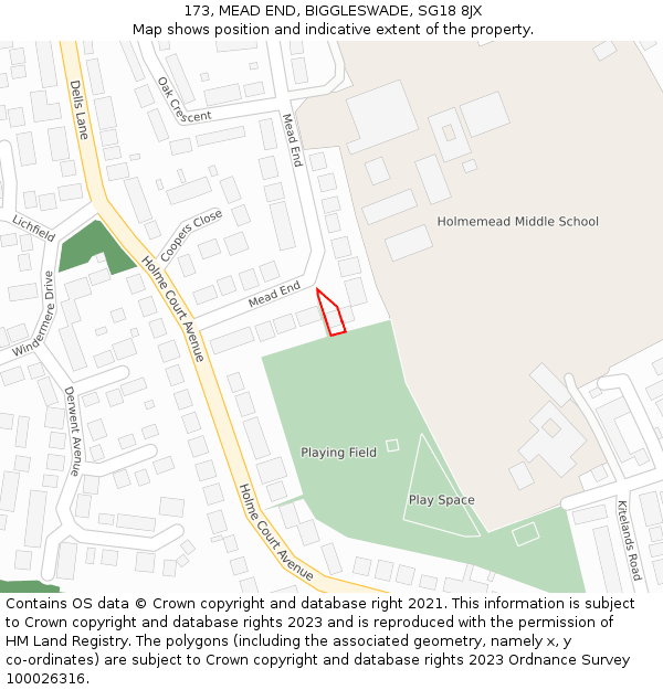 173, MEAD END, BIGGLESWADE, SG18 8JX: Location map and indicative extent of plot