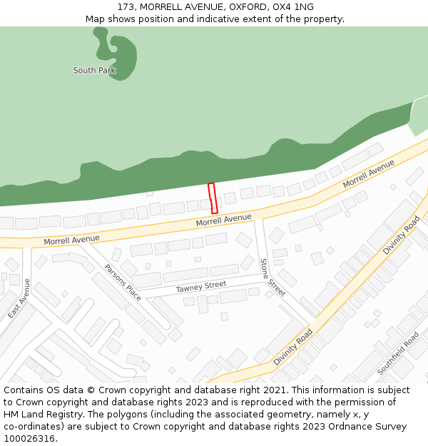 173, MORRELL AVENUE, OXFORD, OX4 1NG: Location map and indicative extent of plot