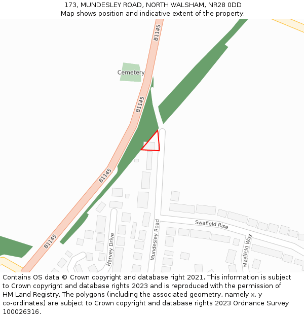 173, MUNDESLEY ROAD, NORTH WALSHAM, NR28 0DD: Location map and indicative extent of plot