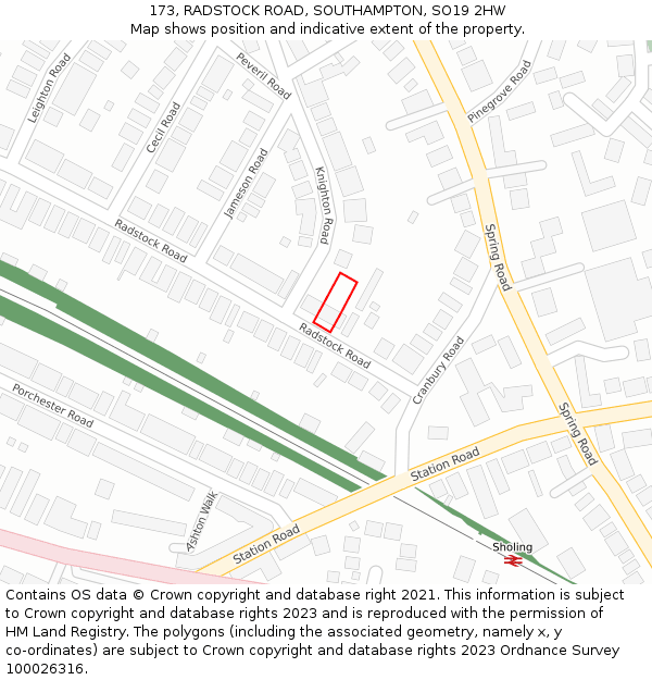 173, RADSTOCK ROAD, SOUTHAMPTON, SO19 2HW: Location map and indicative extent of plot