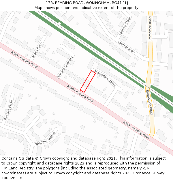 173, READING ROAD, WOKINGHAM, RG41 1LJ: Location map and indicative extent of plot