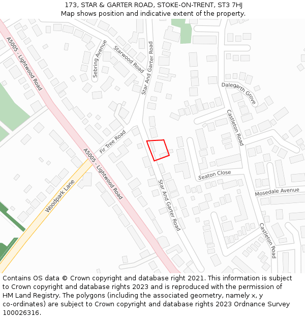 173, STAR & GARTER ROAD, STOKE-ON-TRENT, ST3 7HJ: Location map and indicative extent of plot