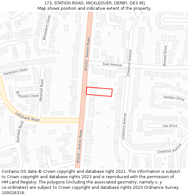 173, STATION ROAD, MICKLEOVER, DERBY, DE3 9FJ: Location map and indicative extent of plot