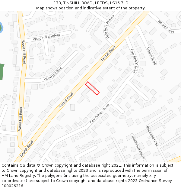 173, TINSHILL ROAD, LEEDS, LS16 7LD: Location map and indicative extent of plot