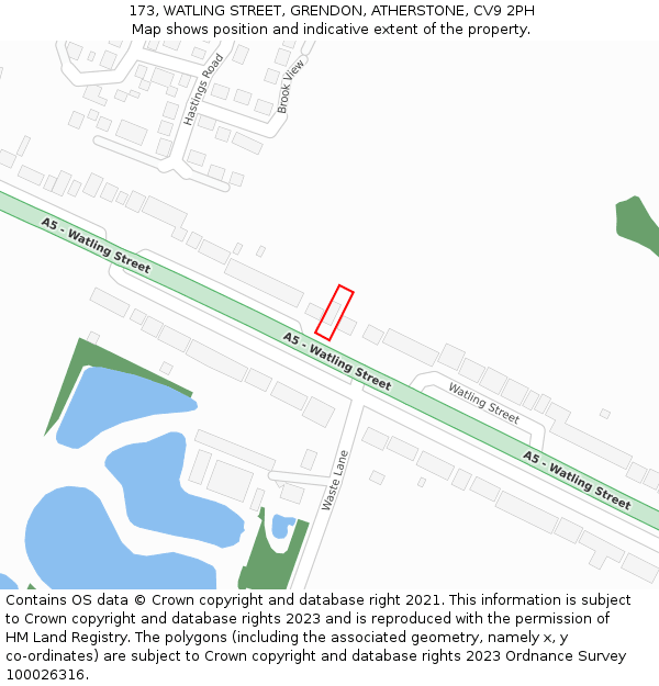 173, WATLING STREET, GRENDON, ATHERSTONE, CV9 2PH: Location map and indicative extent of plot