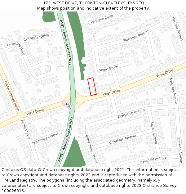 173, WEST DRIVE, THORNTON-CLEVELEYS, FY5 2EQ: Location map and indicative extent of plot