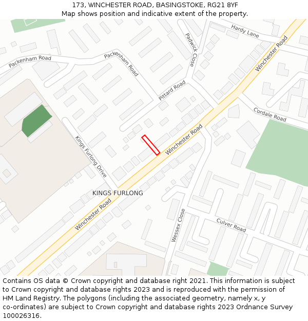 173, WINCHESTER ROAD, BASINGSTOKE, RG21 8YF: Location map and indicative extent of plot