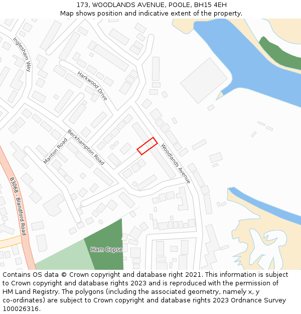 173, WOODLANDS AVENUE, POOLE, BH15 4EH: Location map and indicative extent of plot