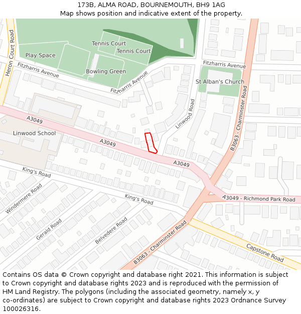 173B, ALMA ROAD, BOURNEMOUTH, BH9 1AG: Location map and indicative extent of plot