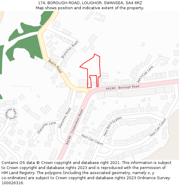 174, BOROUGH ROAD, LOUGHOR, SWANSEA, SA4 6RZ: Location map and indicative extent of plot