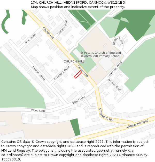 174, CHURCH HILL, HEDNESFORD, CANNOCK, WS12 1BQ: Location map and indicative extent of plot