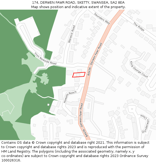 174, DERWEN FAWR ROAD, SKETTY, SWANSEA, SA2 8EA: Location map and indicative extent of plot