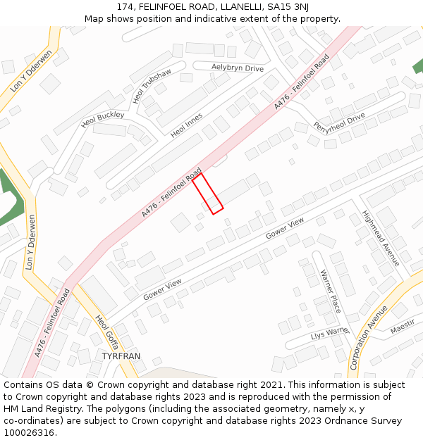 174, FELINFOEL ROAD, LLANELLI, SA15 3NJ: Location map and indicative extent of plot