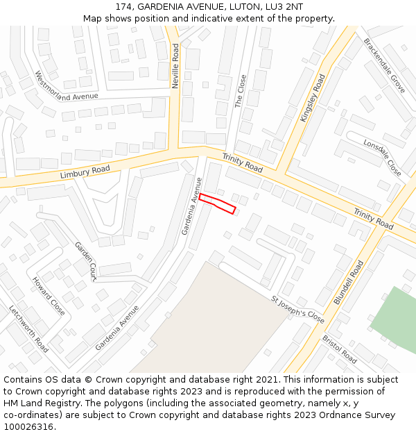 174, GARDENIA AVENUE, LUTON, LU3 2NT: Location map and indicative extent of plot