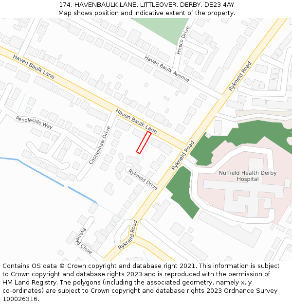 174, HAVENBAULK LANE, LITTLEOVER, DERBY, DE23 4AY: Location map and indicative extent of plot