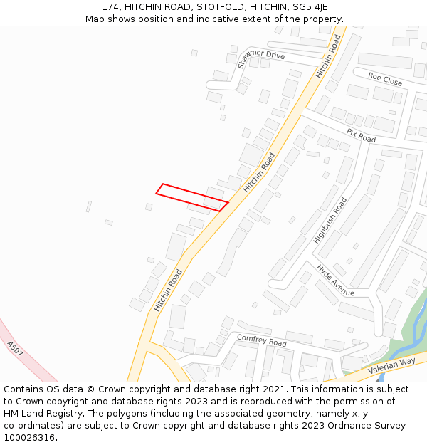 174, HITCHIN ROAD, STOTFOLD, HITCHIN, SG5 4JE: Location map and indicative extent of plot