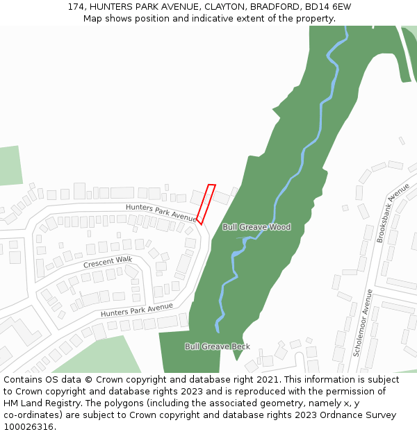 174, HUNTERS PARK AVENUE, CLAYTON, BRADFORD, BD14 6EW: Location map and indicative extent of plot