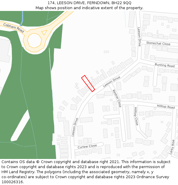 174, LEESON DRIVE, FERNDOWN, BH22 9QQ: Location map and indicative extent of plot