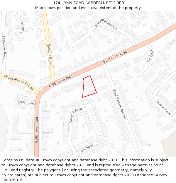 174, LYNN ROAD, WISBECH, PE13 3EB: Location map and indicative extent of plot