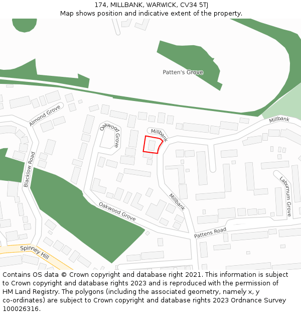 174, MILLBANK, WARWICK, CV34 5TJ: Location map and indicative extent of plot