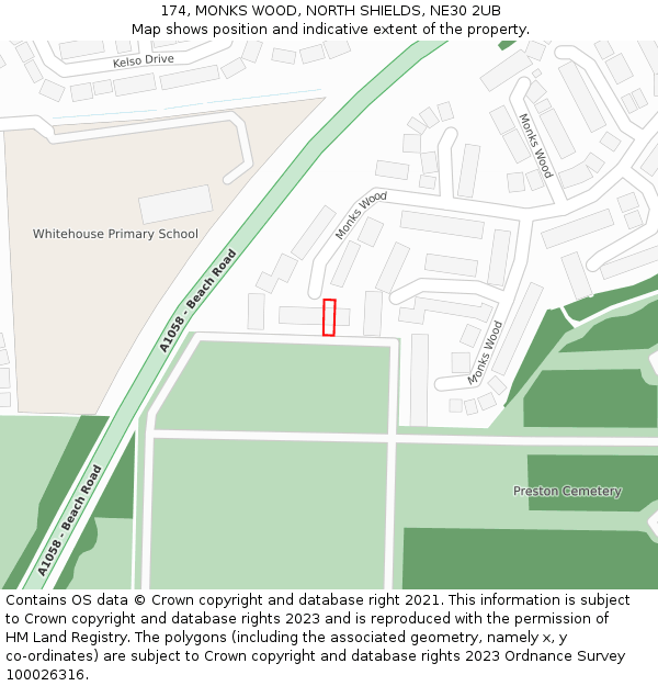 174, MONKS WOOD, NORTH SHIELDS, NE30 2UB: Location map and indicative extent of plot