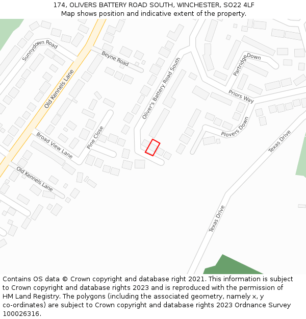 174, OLIVERS BATTERY ROAD SOUTH, WINCHESTER, SO22 4LF: Location map and indicative extent of plot