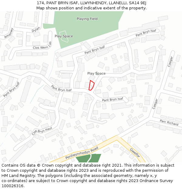 174, PANT BRYN ISAF, LLWYNHENDY, LLANELLI, SA14 9EJ: Location map and indicative extent of plot