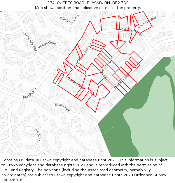 174, QUEBEC ROAD, BLACKBURN, BB2 7DP: Location map and indicative extent of plot