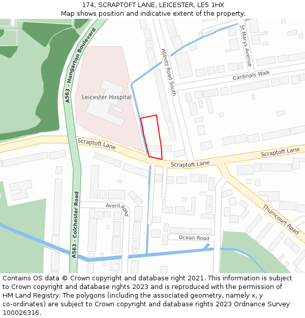 174, SCRAPTOFT LANE, LEICESTER, LE5 1HX: Location map and indicative extent of plot