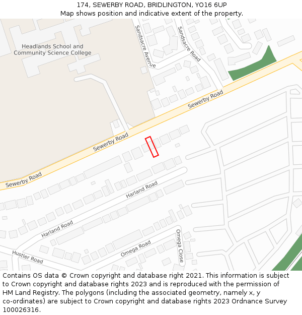 174, SEWERBY ROAD, BRIDLINGTON, YO16 6UP: Location map and indicative extent of plot