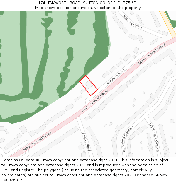 174, TAMWORTH ROAD, SUTTON COLDFIELD, B75 6DL: Location map and indicative extent of plot