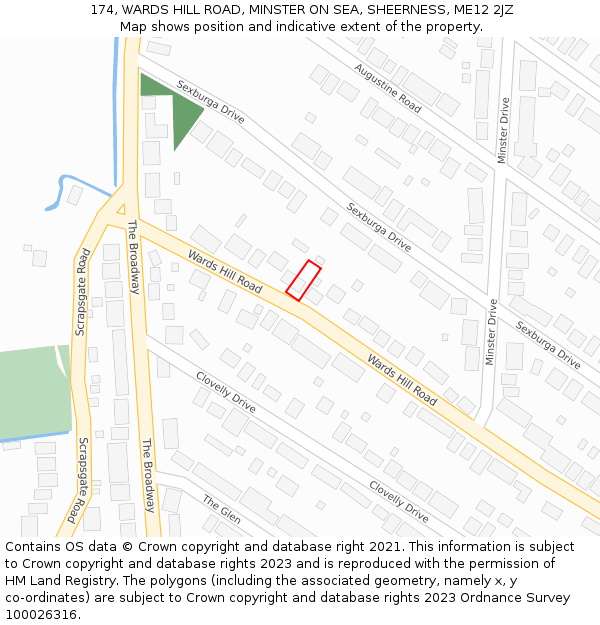 174, WARDS HILL ROAD, MINSTER ON SEA, SHEERNESS, ME12 2JZ: Location map and indicative extent of plot