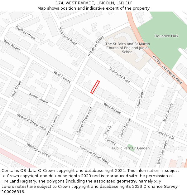 174, WEST PARADE, LINCOLN, LN1 1LF: Location map and indicative extent of plot