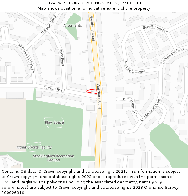 174, WESTBURY ROAD, NUNEATON, CV10 8HH: Location map and indicative extent of plot