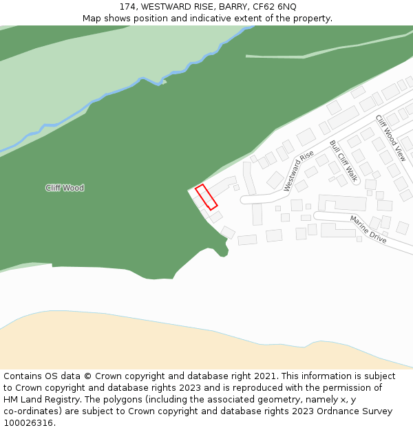 174, WESTWARD RISE, BARRY, CF62 6NQ: Location map and indicative extent of plot