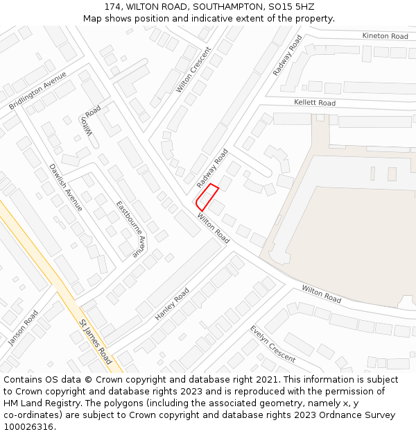 174, WILTON ROAD, SOUTHAMPTON, SO15 5HZ: Location map and indicative extent of plot