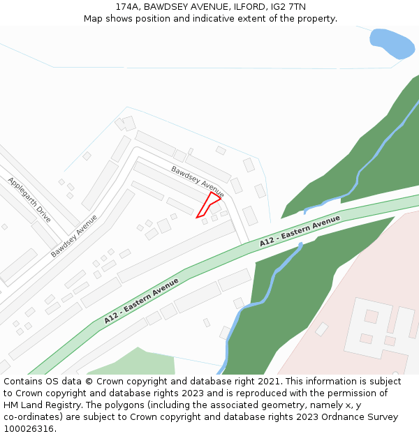 174A, BAWDSEY AVENUE, ILFORD, IG2 7TN: Location map and indicative extent of plot