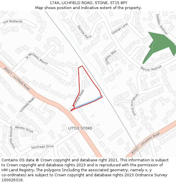 174A, LICHFIELD ROAD, STONE, ST15 8PY: Location map and indicative extent of plot