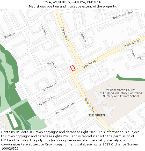 174A, WESTFIELD, HARLOW, CM18 6AL: Location map and indicative extent of plot