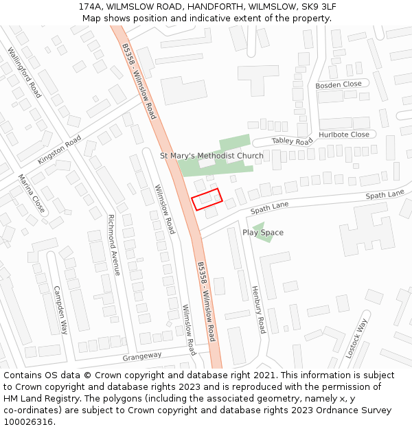 174A, WILMSLOW ROAD, HANDFORTH, WILMSLOW, SK9 3LF: Location map and indicative extent of plot