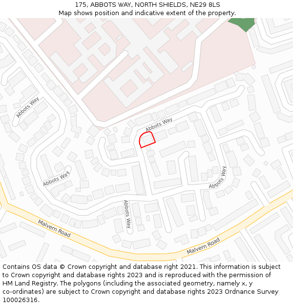 175, ABBOTS WAY, NORTH SHIELDS, NE29 8LS: Location map and indicative extent of plot